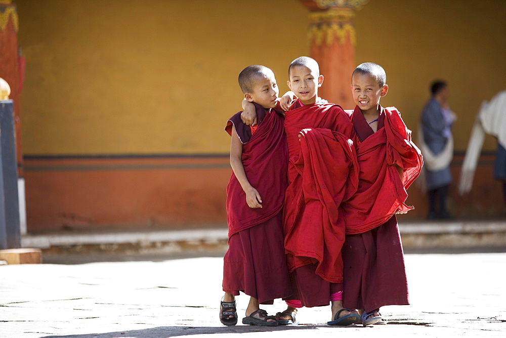 Buddhist monks, Paro Dzong, Paro, Bhutan, Asia