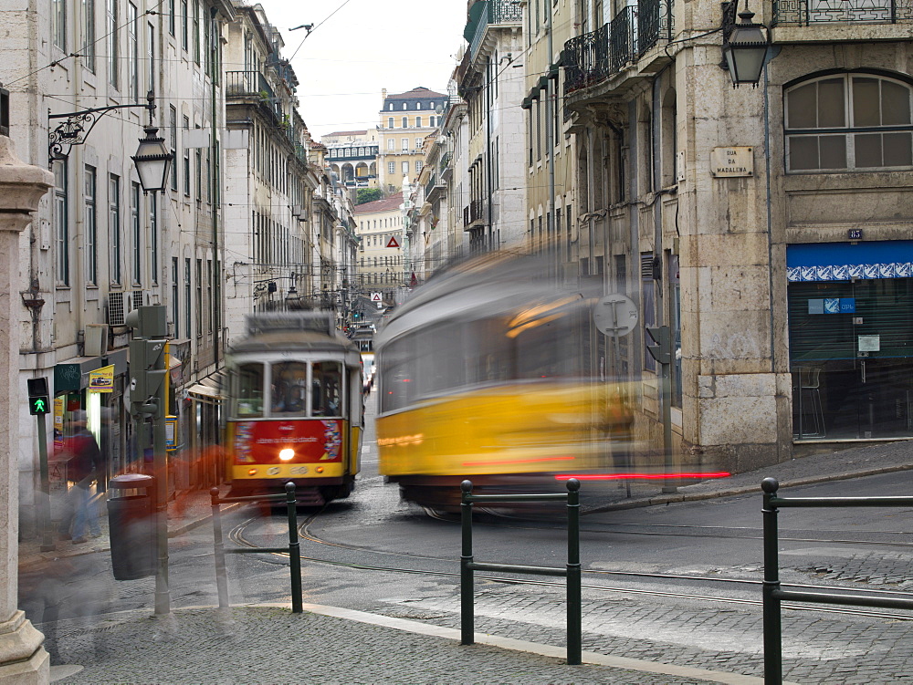 Trams in the old town, Lisbon, Portugal, Europe