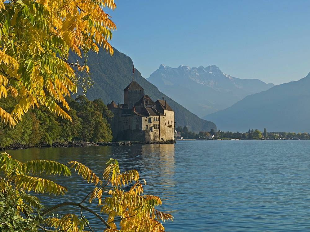 The Castle of Chillon, on Lake Geneva, Montreux, Canton Vaud, Switzerland, Europe