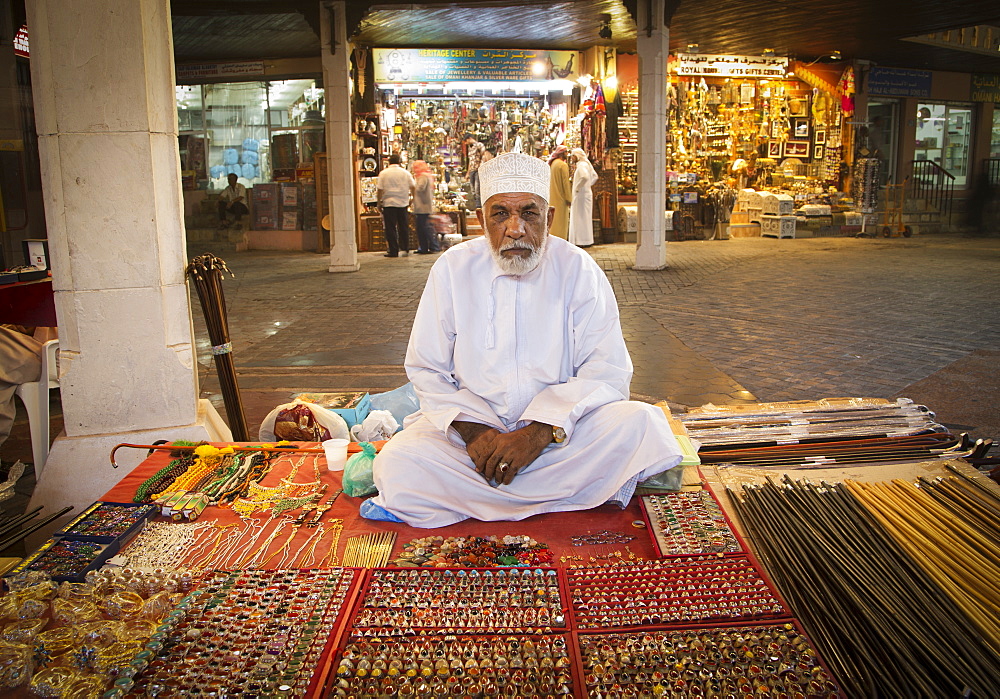 Merchant in Muscat's Souk, Muscat, Oman, Middle East