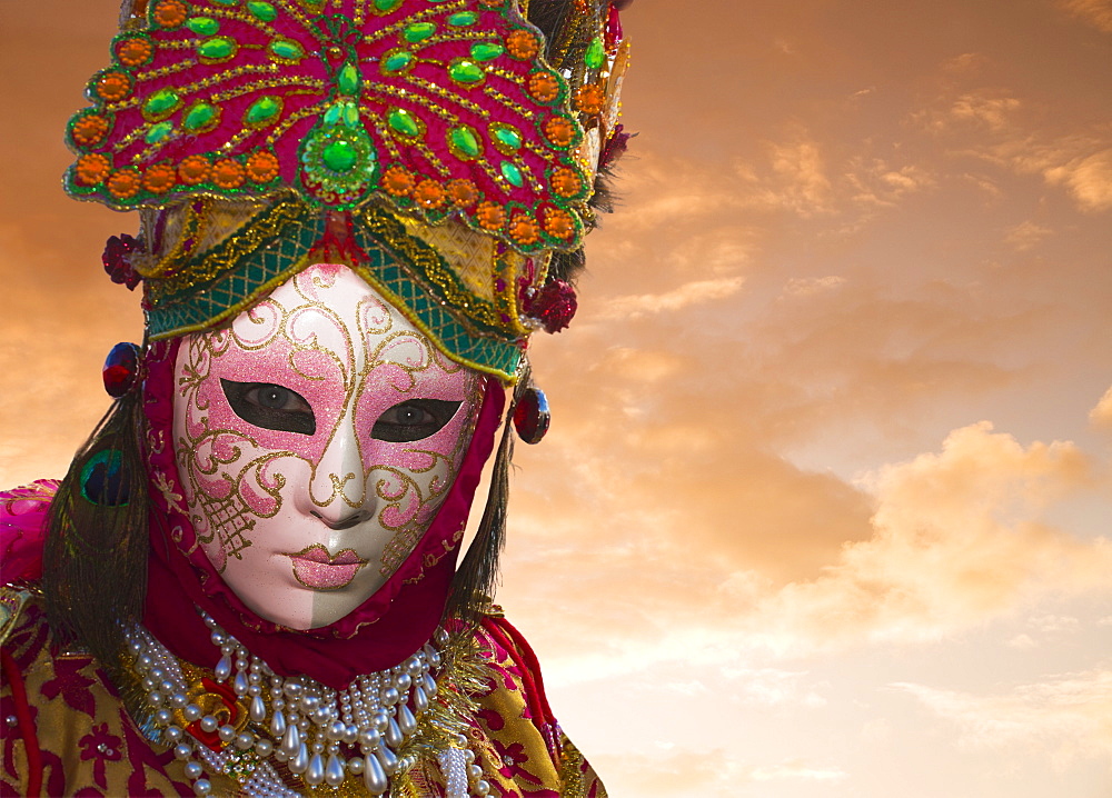 Mask in San Marco Square during Venice Carnival, Venice, UNESCO World Heritage Site, Veneto, Italy, Europe