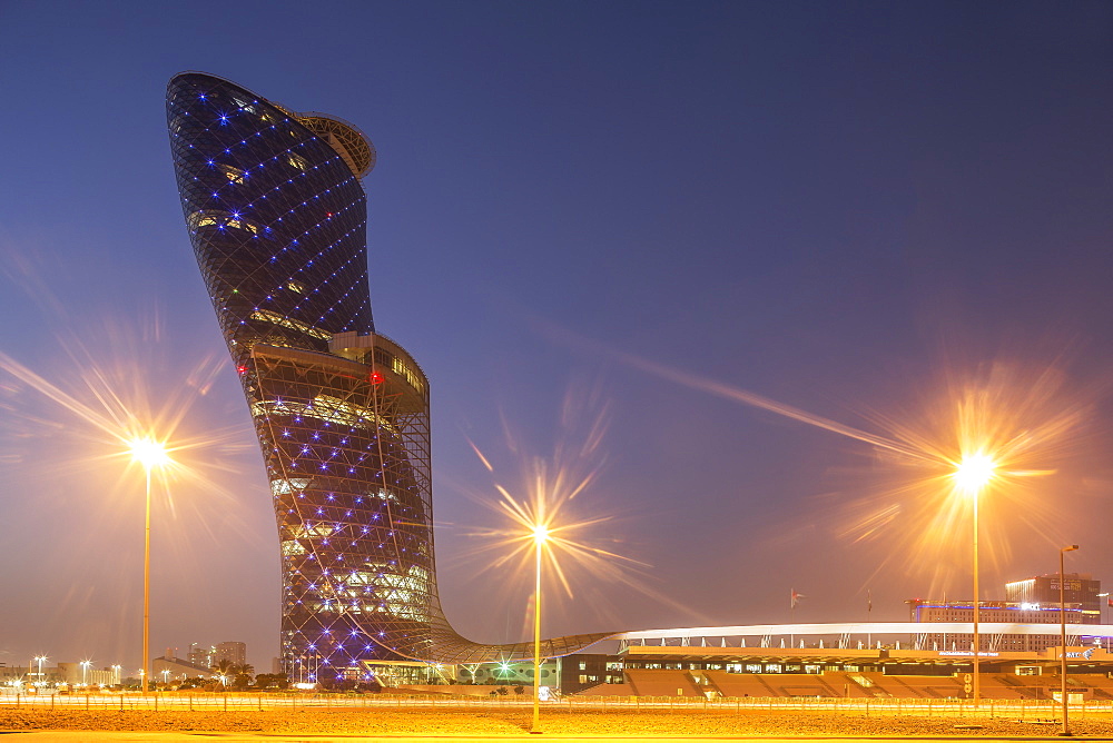 Futuristic skyscraper in Abu Dhabi, United Arab Emirates, Middle East