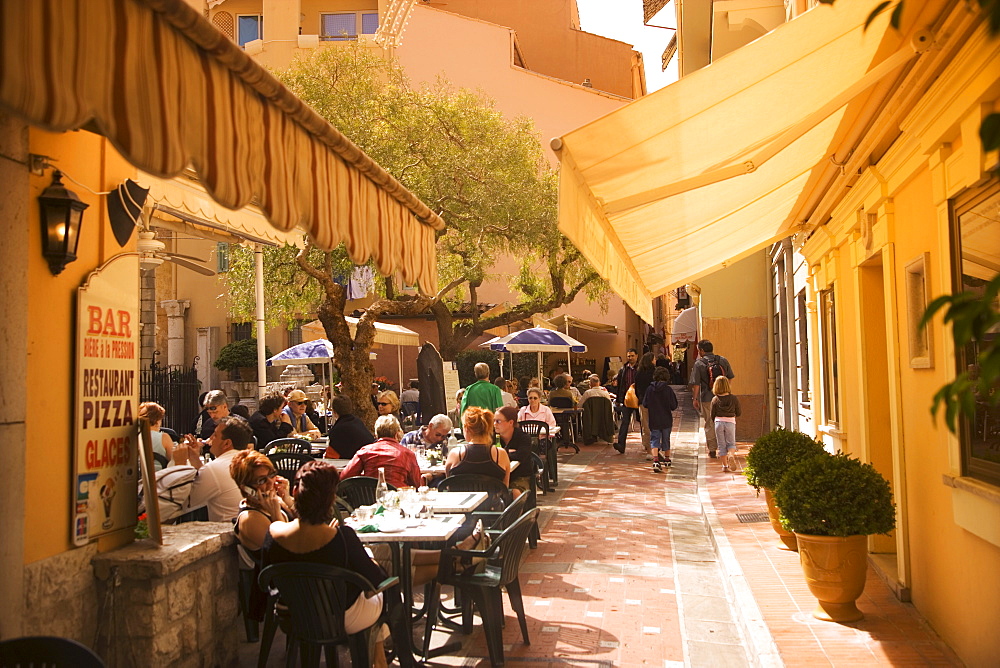 Cafe in the old town, Monaco, Cote d'Azur, Europe