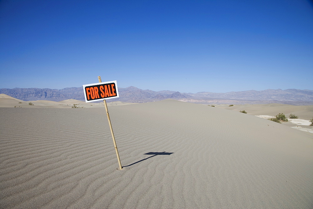 For Sale sign in desert. Sand Dunes Point, Death Valley National Park, California, United States of America, North America