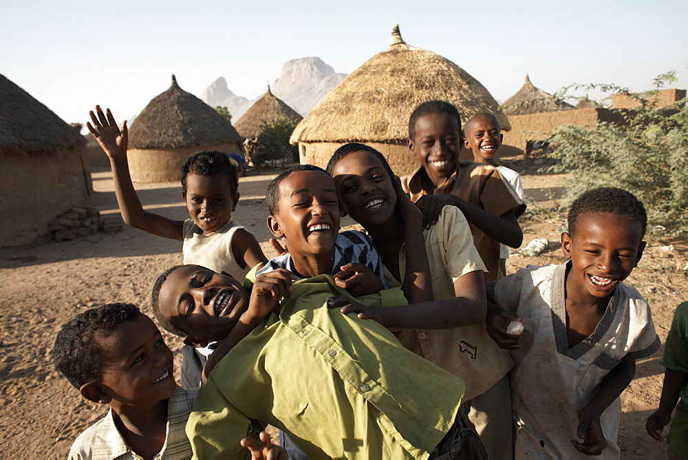 Children pose for the camera in the town of Kassala, Sudan, Africa 