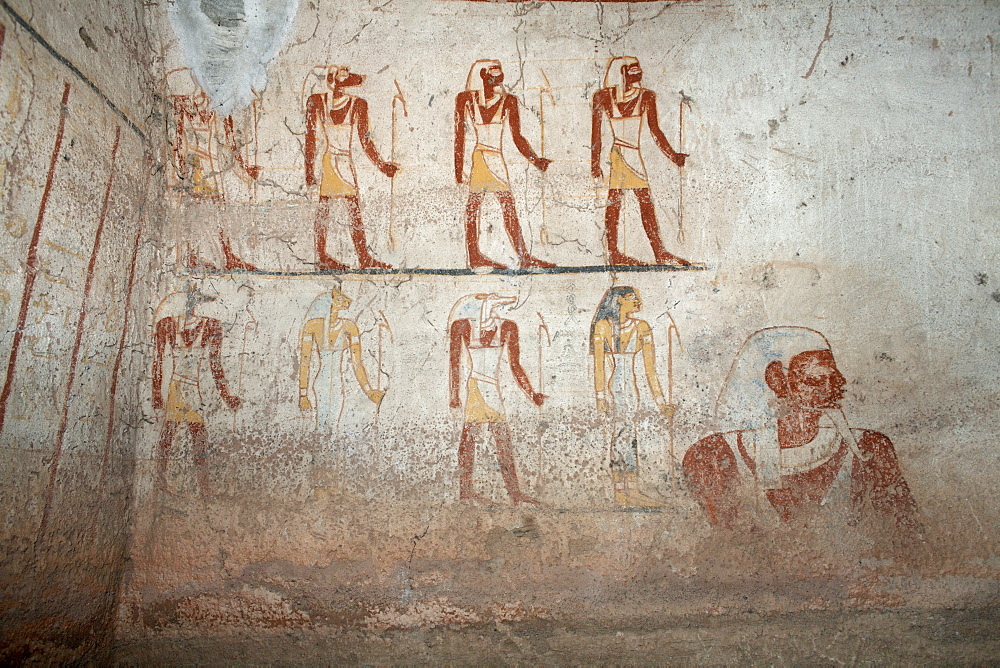 Wall paintings in the tomb of King Tanwetamani, part of the royal cemetery, El Kurru, Sudan, Africa