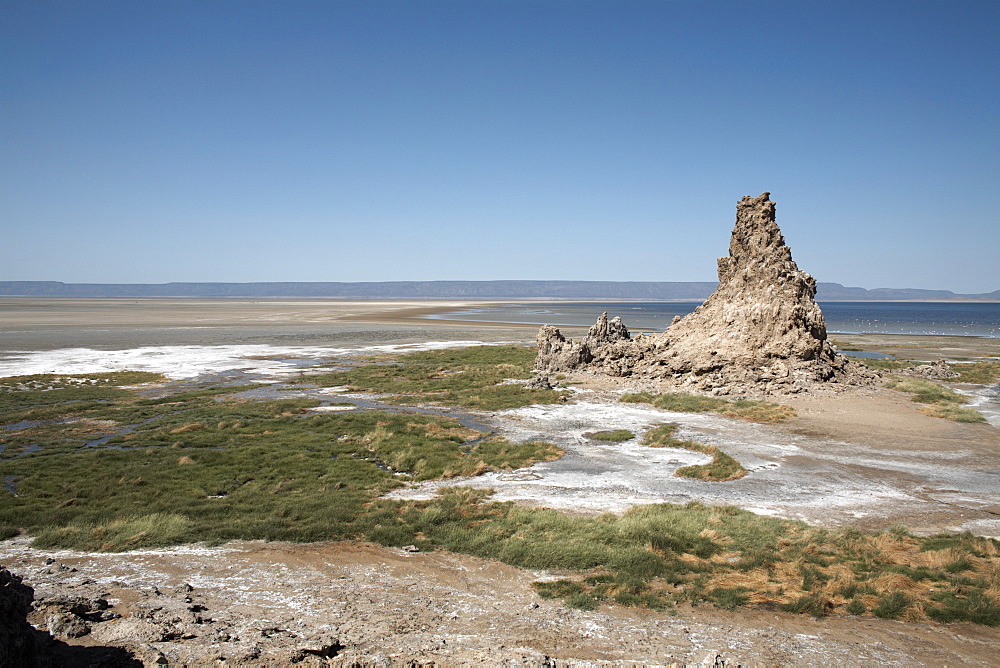 The desolate landscape of Lac Abbe, dotted with limestone chimneys, Djibouti, Africa