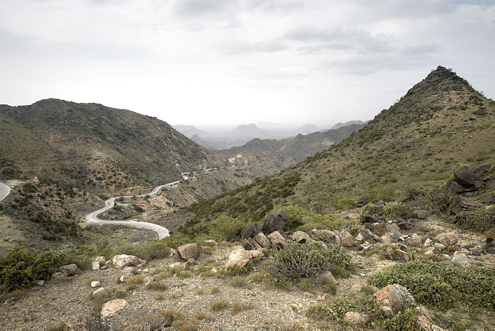 The Sheekh Mountains and the Burao to Berbera road, leading from the central plateau down to the coastal plain, Somaliland, northern Somalia, Africa