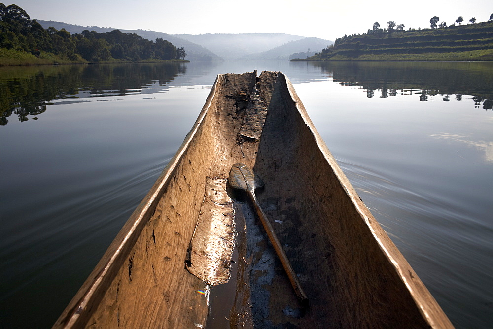 A dugout canoe on Lake Bunyoni, Uganda, East Africa, Africa