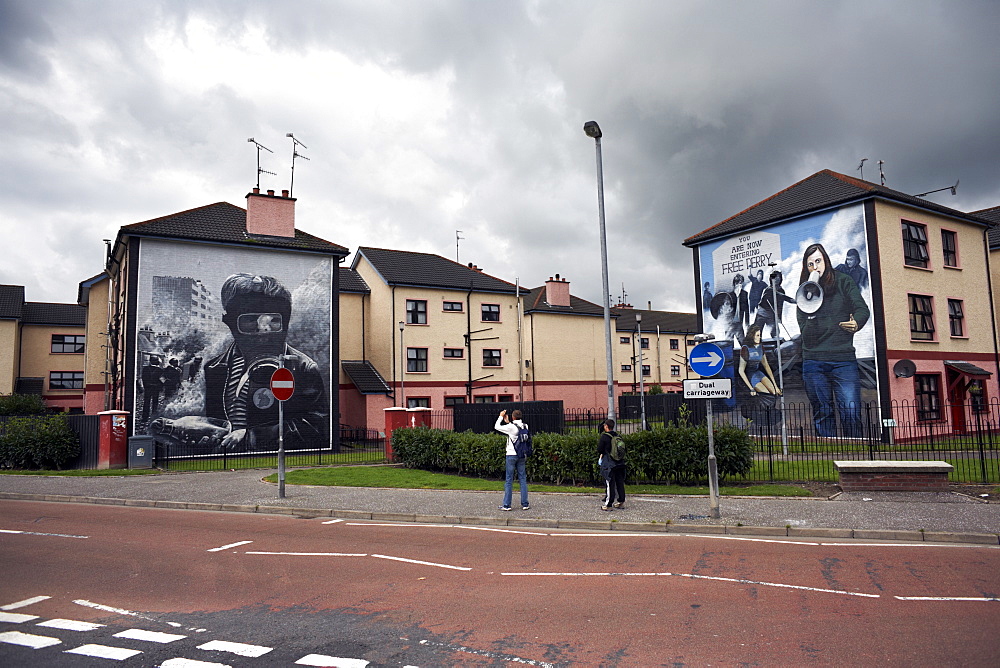 Political murals on the walls of houses in Derry, Northern Ireland, United Kingdom, Europe