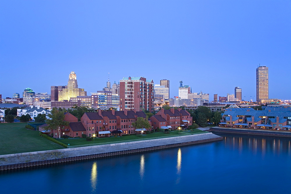 Erie Basin Marina and city skyline, Buffalo, New York State, United States of America, North America