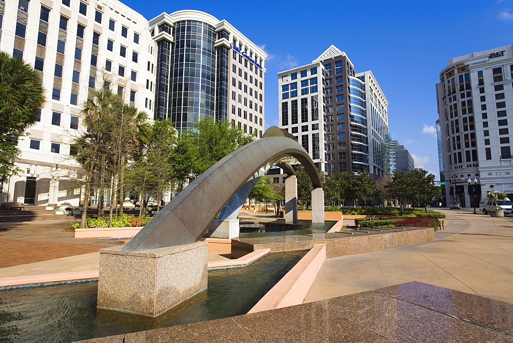 Fountain, City Hall Plaza, Orlando, Florida, United States of America, North America