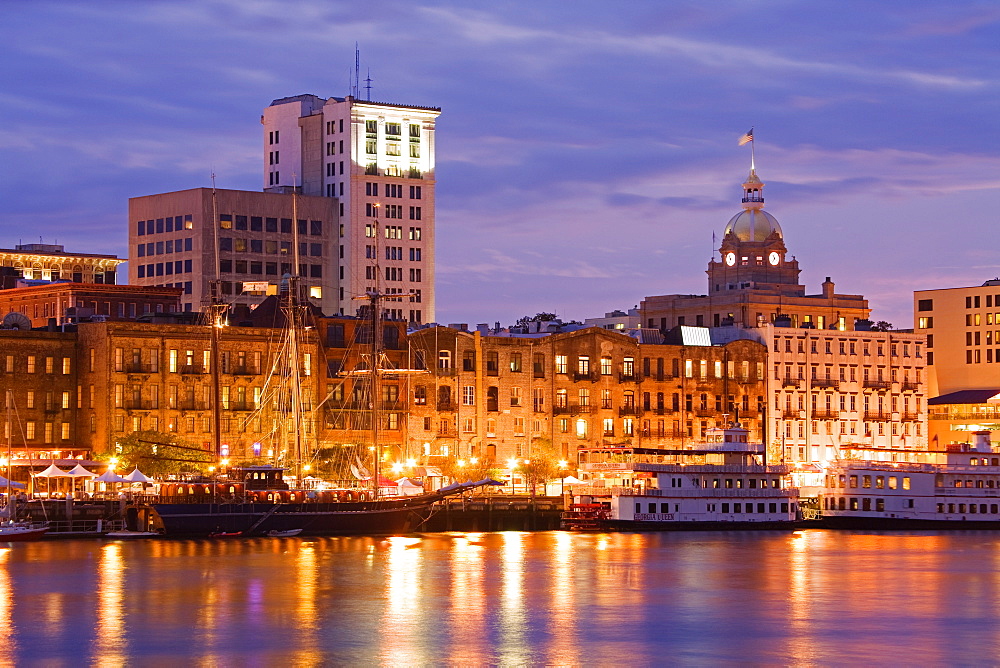 City skyline and Savannah River, Savannah, Georgia, United States of America, North America