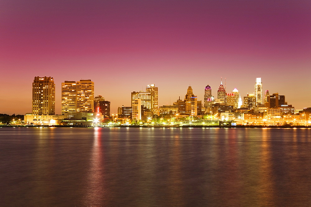 Philadelphia skyline and Delaware River, Philadelphia, Pennsylvania, United States of America, North America