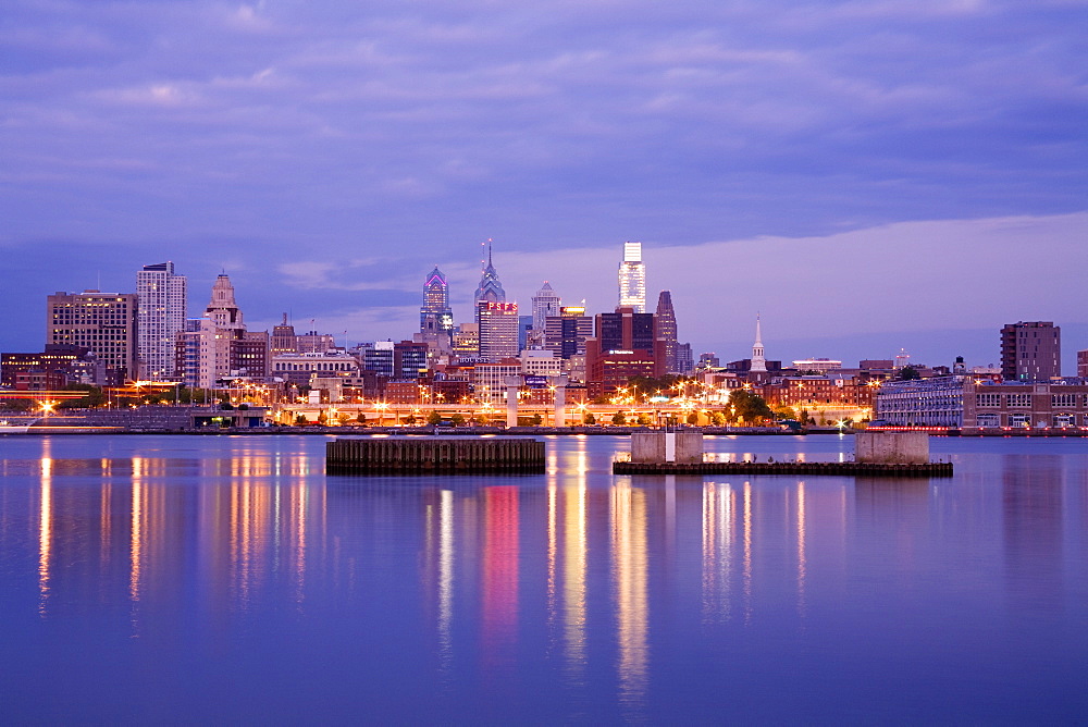 Philadelphia skyline and Delaware River, Philadelphia, Pennsylvania, United States of America, North America