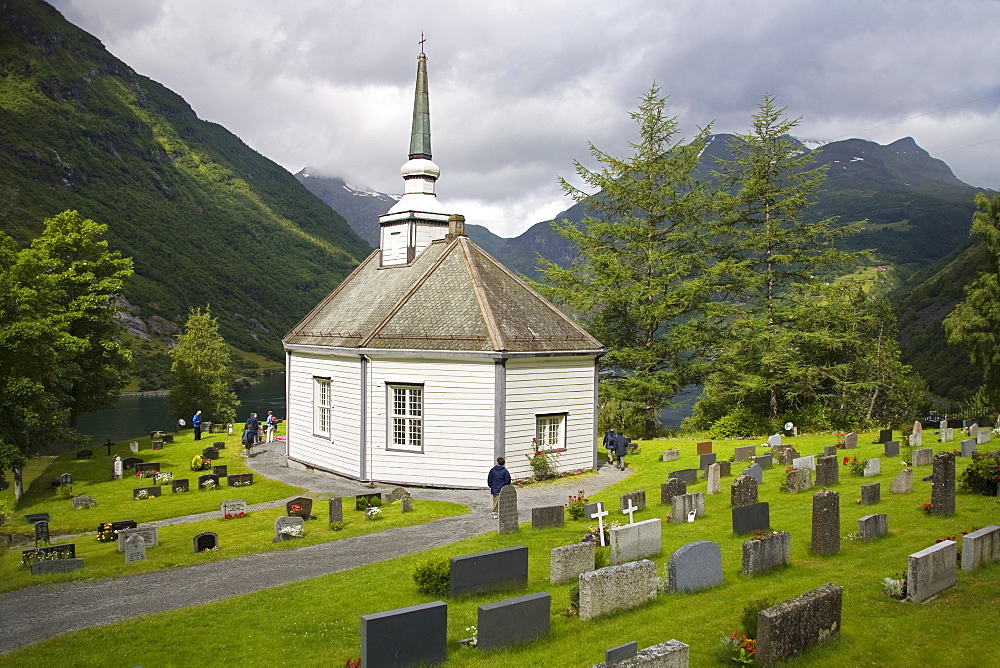 Geiranger village church, Geiranger, Geirangerfjord, Northern Fjord Region, Norway, Scandinavia, Europe