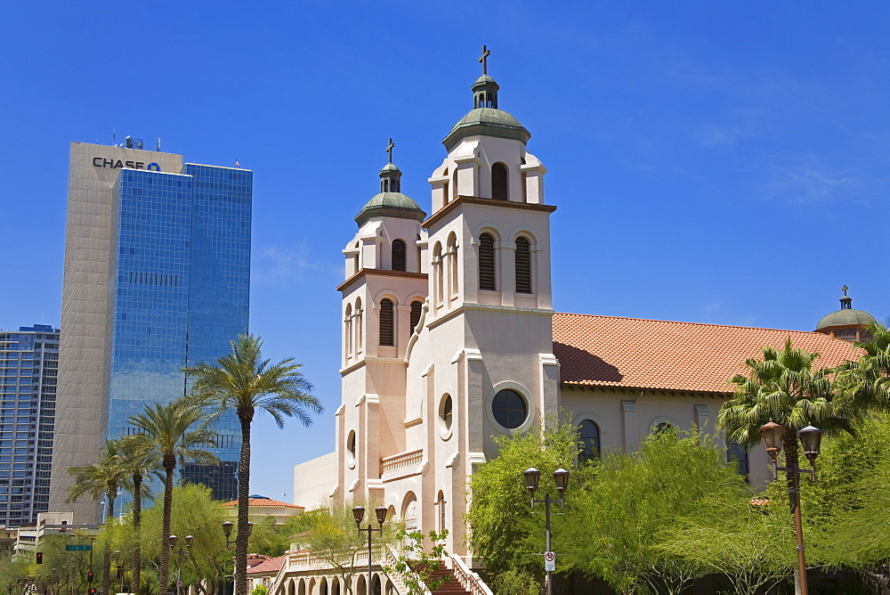 St. Mary's Basilica and Chase Tower, Phoenix, Arizona, United States of America, North America