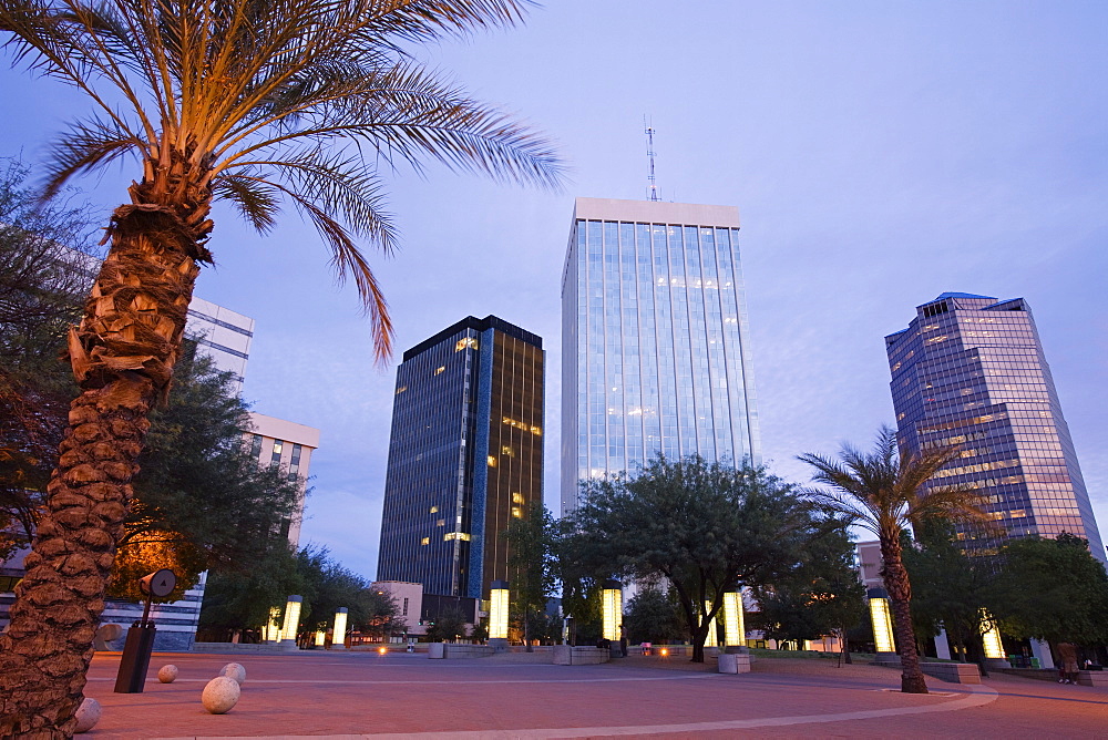 Skyscrapers viewed from Jacome Plaza, Tucson, Arizona, United States of America, North America