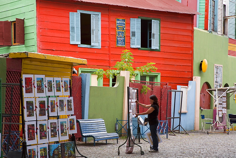 Art vendor on El Caminito street in La Boca District of Buenos Aires, Argentina, South America