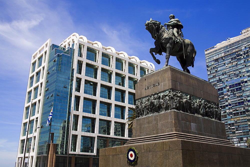 Statue of Jose Gervasio Artigas in Plaza Independencia, Old City District, Montevideo, Uruguay, South America