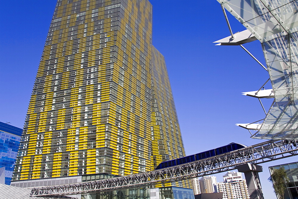 Monorail and Veer Towers at CityCenter, Las Vegas, Nevada, United States of America, North America