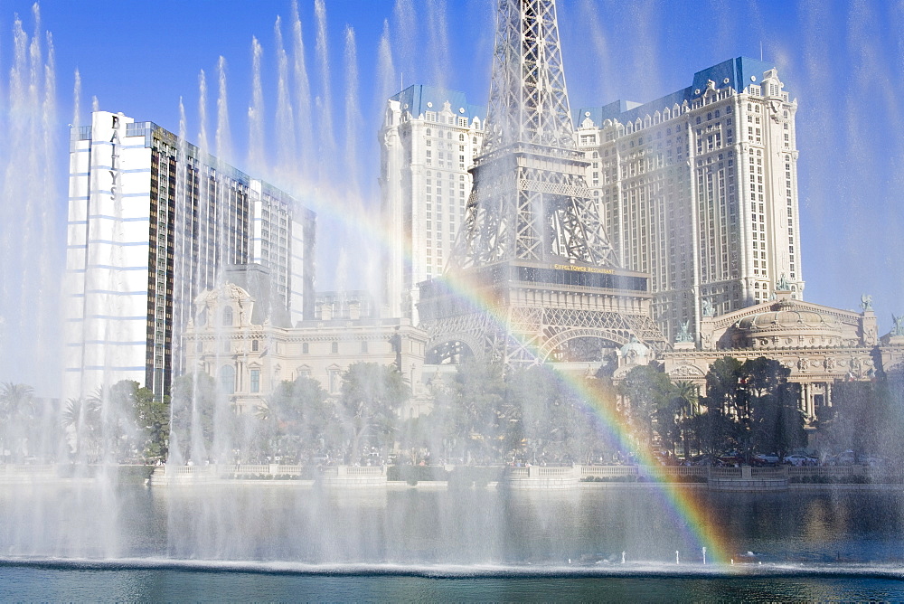 Fountains at Bellagio and Paris Casino, Las Vegas, Nevada, United States of America, North America