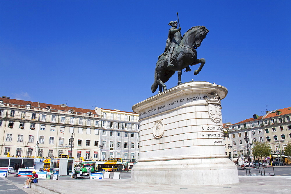 Dom Joao Monument in Praca da Figueira, Rossio District, Lisbon, Portugal, Europe