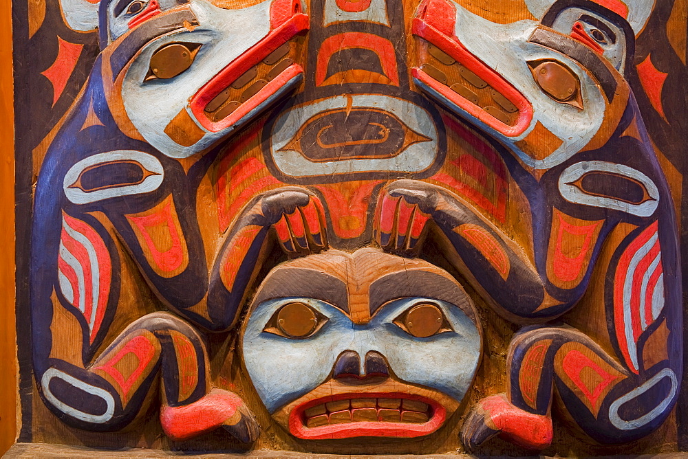 Tlingit Housepost in Sitka National Historical Park, Sitka, Baranof Island, Southeast Alaska, United States of America, North America