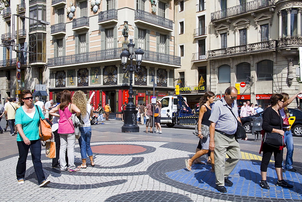 Tile Mosaic by Joan Miro on Las Ramblas, Barcelona, Catalonia, Spain, Europe