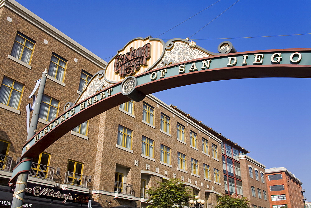 Gateway arch in the Gaslamp Quarter, San Diego, California, United States of America, North America