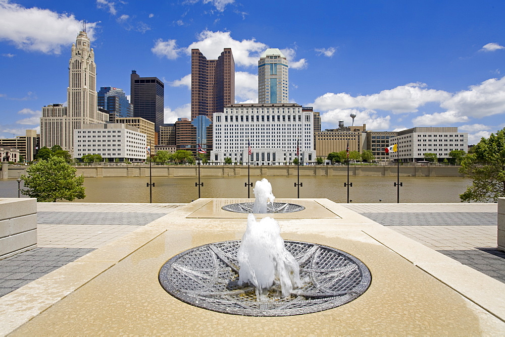 City skyline and the Scioto River, Columbus, Ohio, United States of America, North America