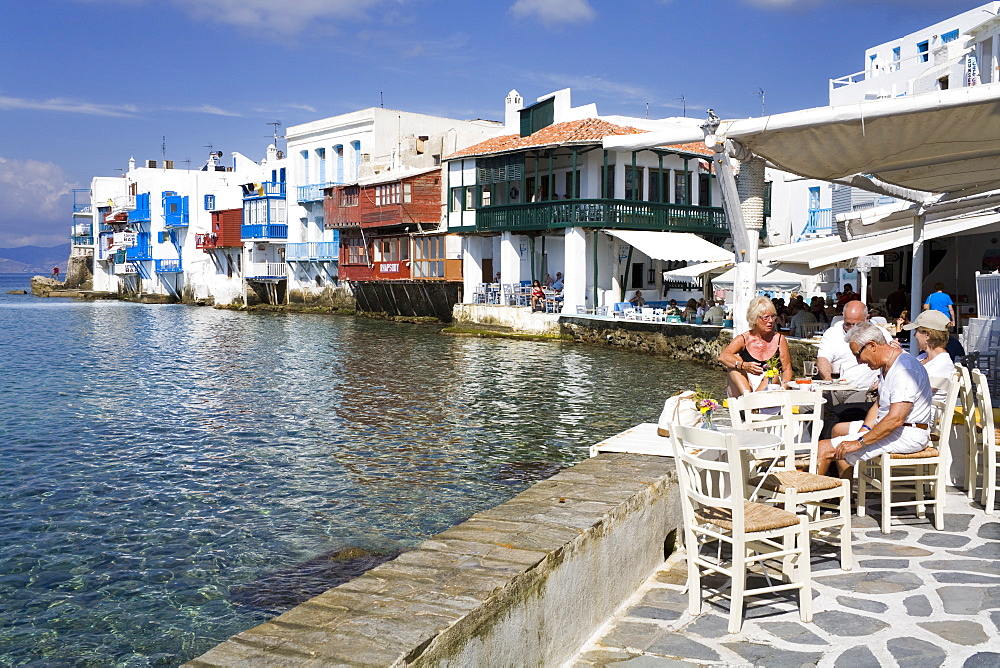 Little Venice in Mykonos Town, Island of Mykonos, Cyclades, Greek Islands, Greece, Europe