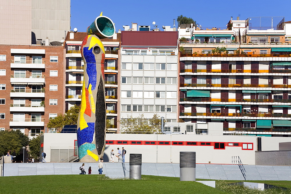 Dona i Ocell (Woman and Bird) sculpture in Joan Miro Park, L'Eixample District, Barcelona, Catalonia, Spain, Europe