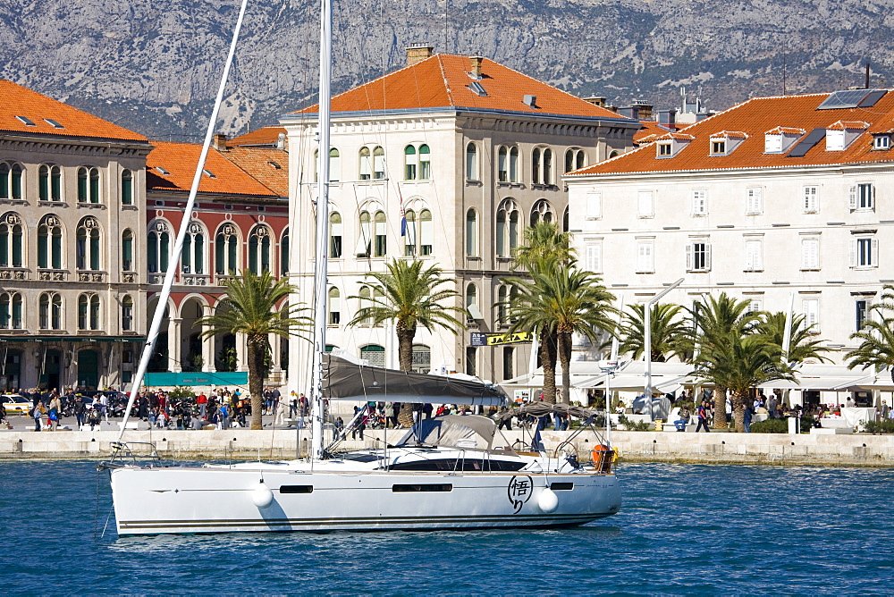 Yacht in Split harbour, Dalmatian Coast, Croatia, Europe