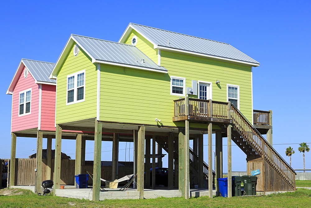 Beach houses in North Beach, Corpus Christi, Texas, United States of America, North America