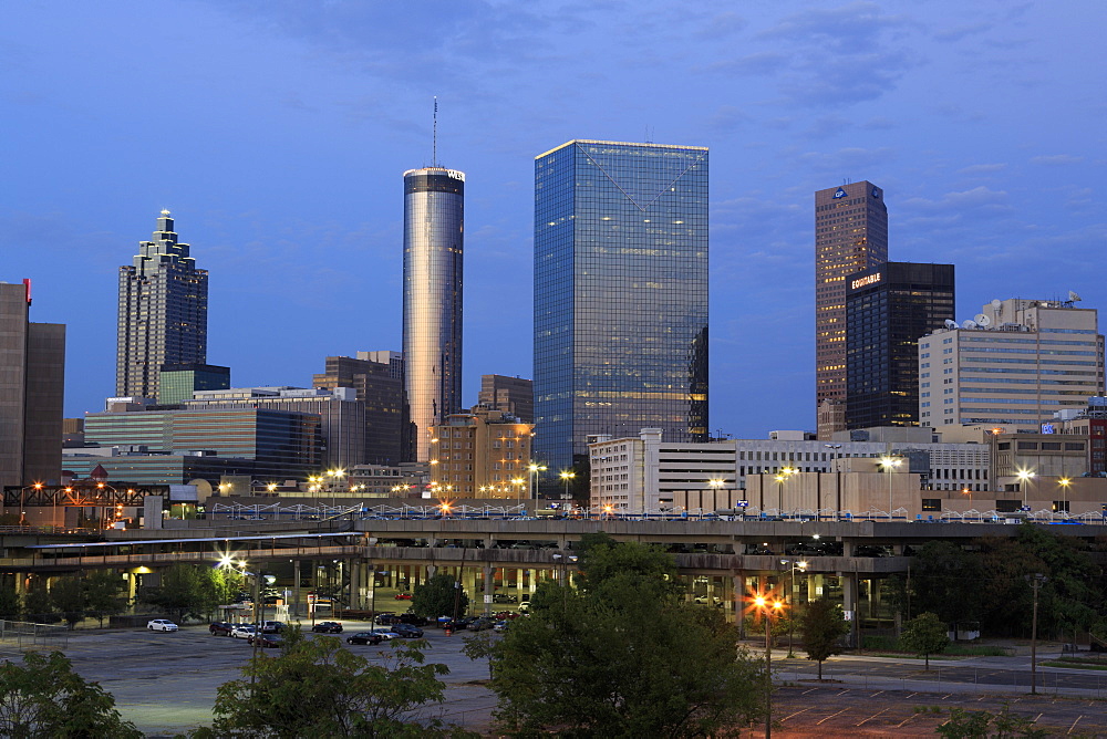 City skyline at dusk, Atlanta, Georgia, United States of America, North America 