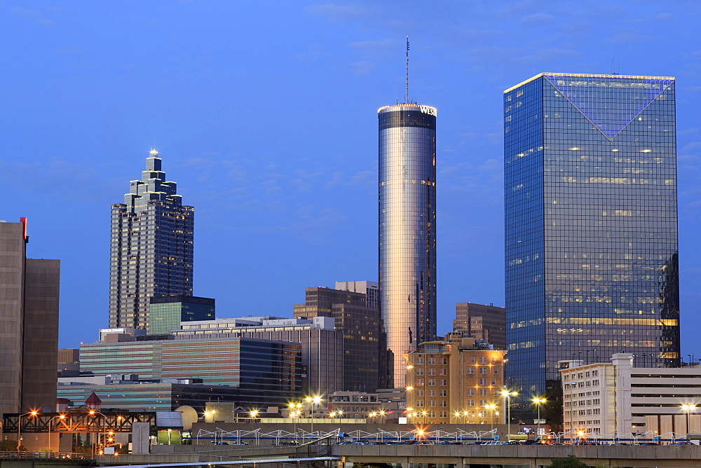 City skyline at dusk, Atlanta, Georgia, United States of America, North America 