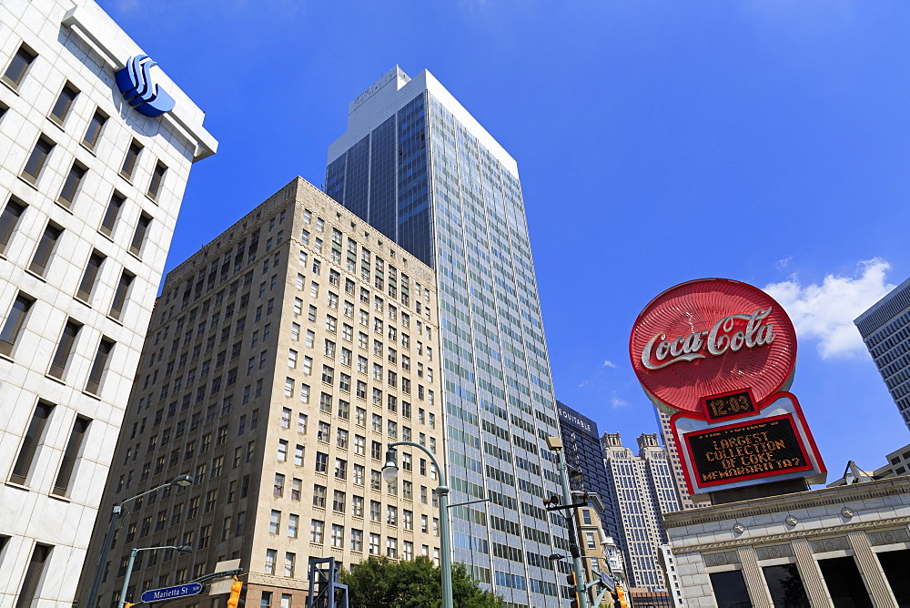 Coca Cola sign on Peachtree Street, Atlanta, Georgia, United States of America, North America