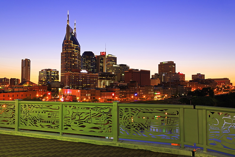 Cumberland River and Nashville skyline, Tennessee, United States of America, North America 