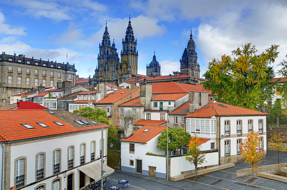 Cathedral spires in Old Town, Santiago de Compostela, UNESCO World Heritage Site, Galicia, Spain, Europe 