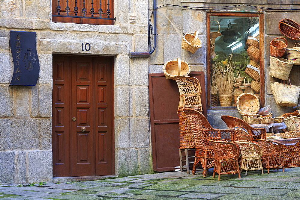 Baskets for sale in the Historic Centre, Vigo, Galicia, Spain, Europe