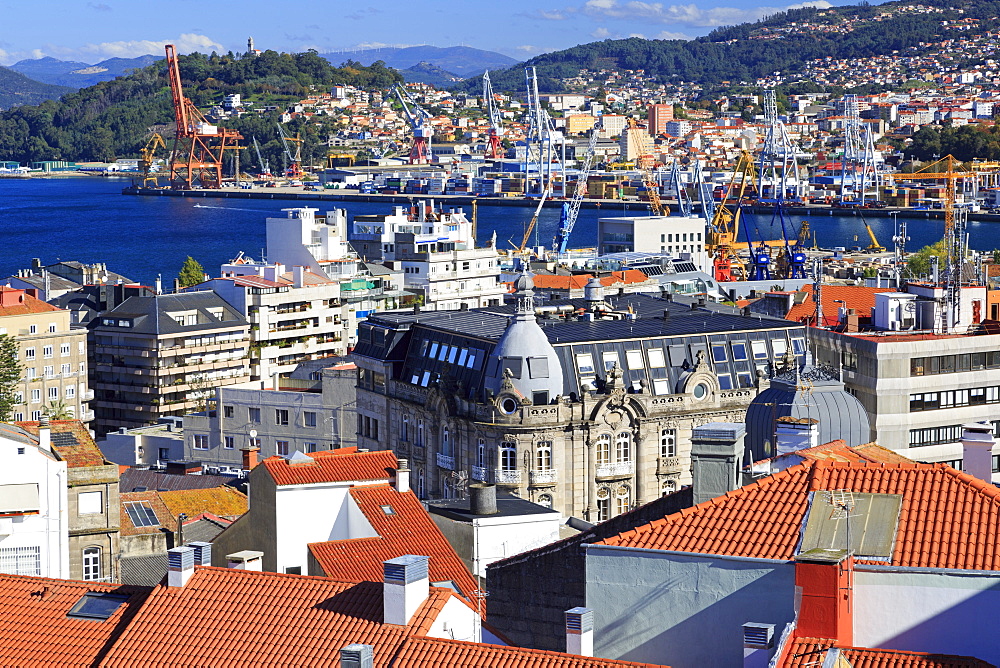 Red tiled roofs in the Historic Centre, Vigo, Galicia, Spain, Europe