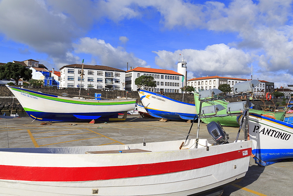 Fishing boats in harbour, Ponta Delgada Port, Sao Miguel Island, Azores, Portugal, Atlantic, Europe