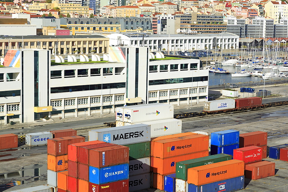 Containers on Santo Amaro Dock, Lisbon, Portugal, Europe