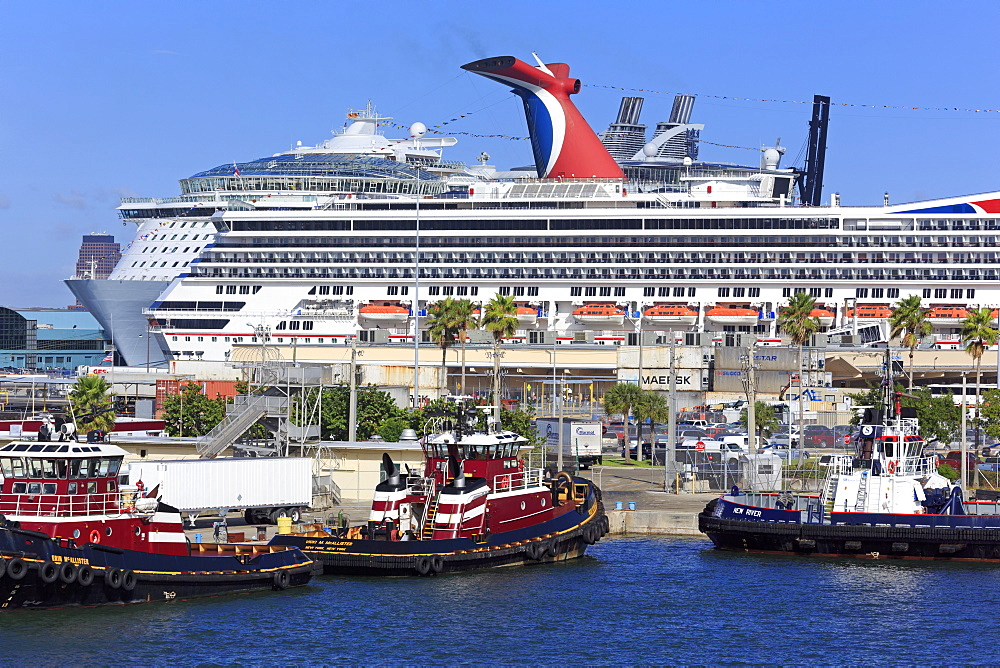 Tugboats and cruise ships in Port Everglades, Fort Lauderdale, Florida, United States of America, North America