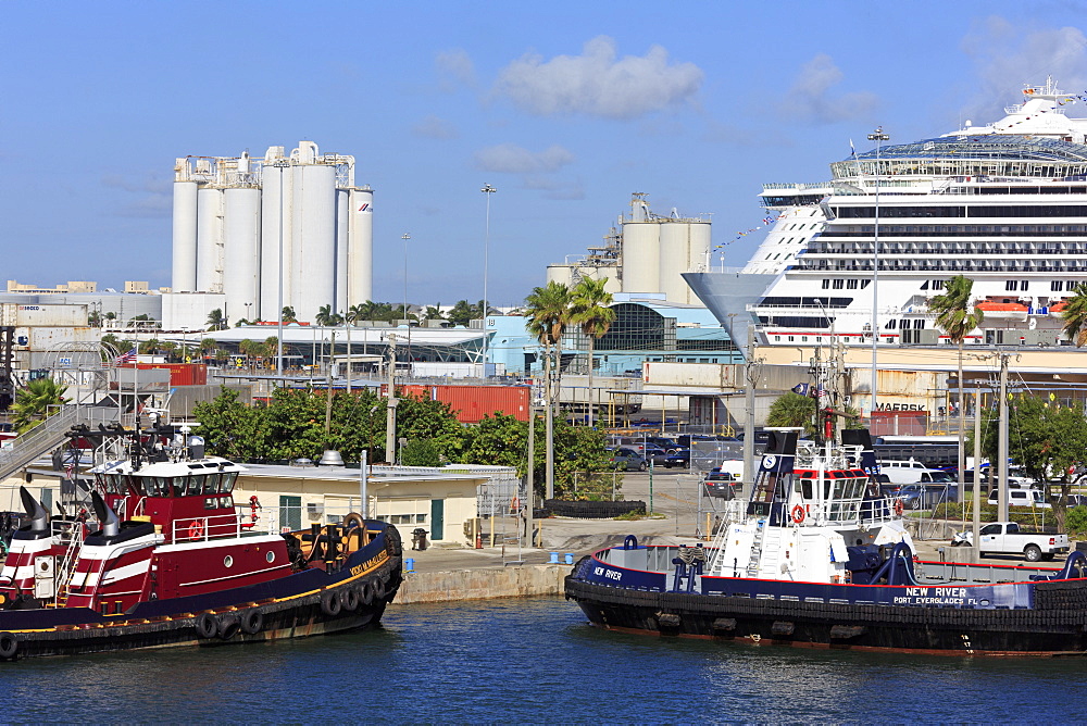 Tugboats and cruise ships in Port Everglades, Fort Lauderdale, Florida, United States of America, North America