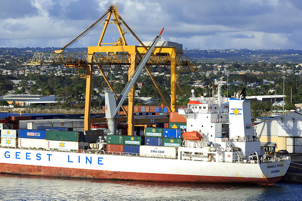 Container ship in Deep Water Harbour, Bridgetown, Barbados, West Indies, Caribbean, Central America