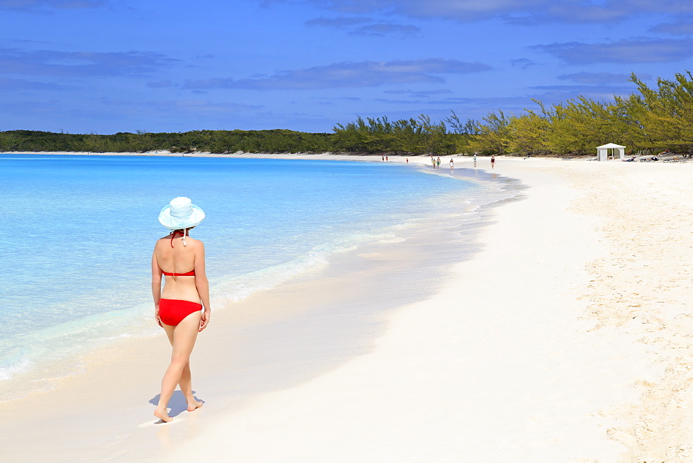 Woman on Half Moon Cay, Little San Salvador Island, Bahamas, West Indies, Central America 