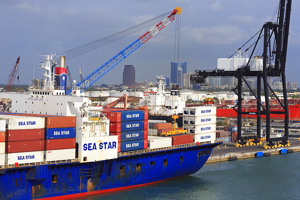 Container ship in Port Everglades, Fort Lauderdale, Florida, United States of America, North America