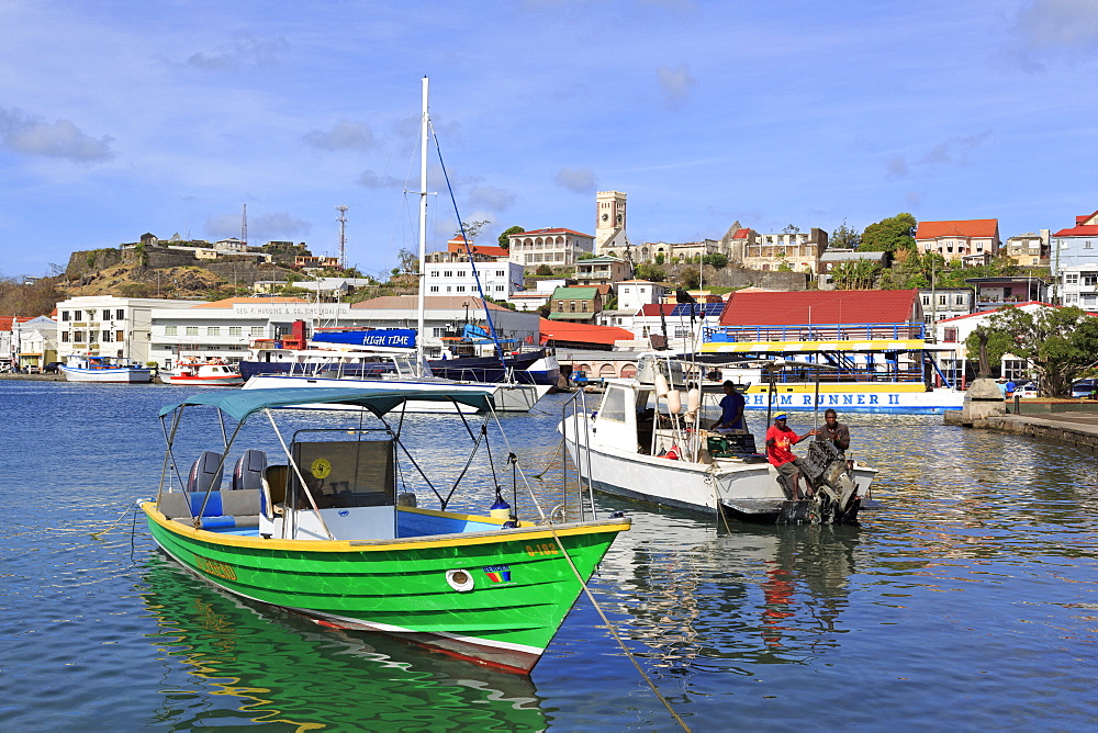 Fishing boats in The Carenage, St. Georges, Grenada, Windward Islands, West Indies, Caribbean, Central America